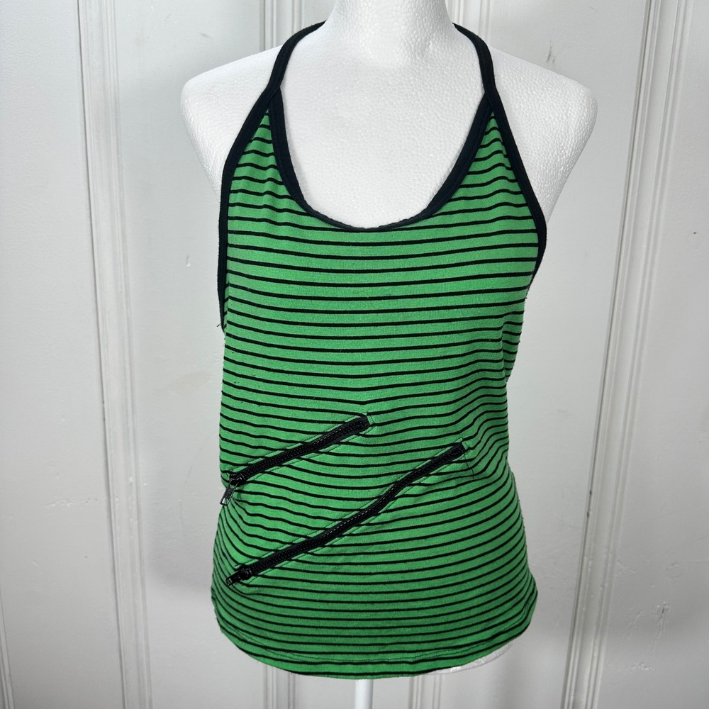 Forever 21 Halter Top Womens Small Green Black Excellent Striped Zipper Y2K